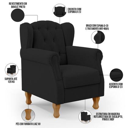 Imagem de Kit 02 Poltronas Decorativa Para Sala De Estar Yara P02 Bouclê Preto - Lyam Decor