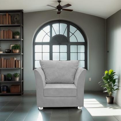 Imagem de Kit 02 Poltronas Decorativa para Sala e Quarto Lisboa Suede Cinza Claro