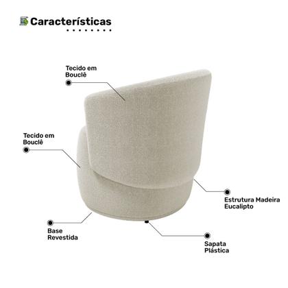 Imagem de Kit 02 Poltronas Decorativas Aisha Orgânica Bouclê Bege - Desk Design