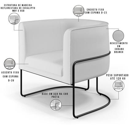 Imagem de Kit 02 Poltronas Decorativas Fixas Base De Aço Preto Betina D02 Material Sintético Branco C-12 - Lyam Decor