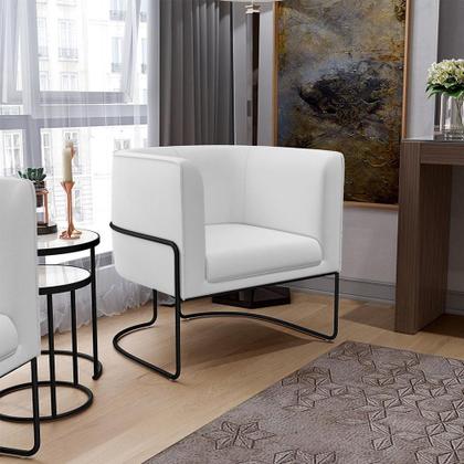 Imagem de Kit 02 Poltronas Decorativas Fixas Base De Aço Preto Betina D02 Material Sintético Branco C-12 - Lyam Decor