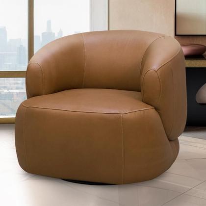 Imagem de Kit 02 Poltronas Decorativas Giratória Orgânica Sala Living Begur L06 Couro Caramelo - Lyam Decor