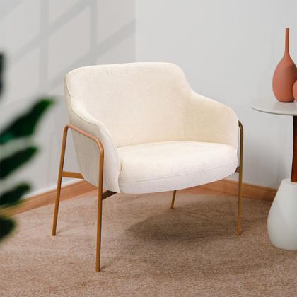 Imagem de Kit 02 Poltronas Decorativas Jade Base Aço Ouro Fosco Bouclé Off White - Nexta Casa