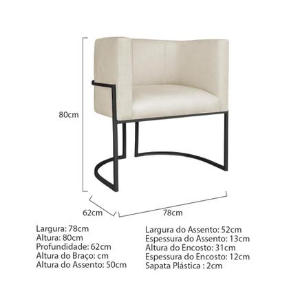 Imagem de Kit 02 Poltronas Decorativas Luna Base de Ferro Preto Linho Bege