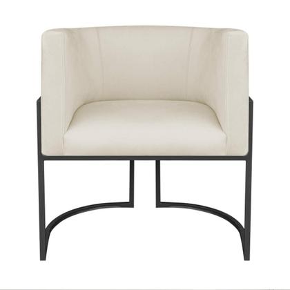 Imagem de Kit 02 Poltronas Decorativas Luna Base de Ferro Preto Linho Bege