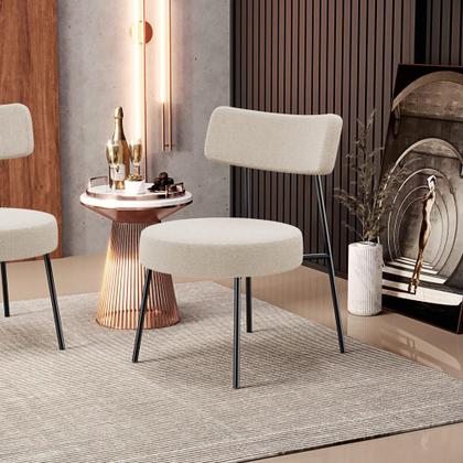 Imagem de Kit 02 Poltronas Decorativas Para Sala De Estar Base Fixa Londres L02 Bouclê Creme - Lyam