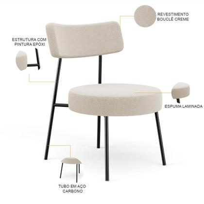 Imagem de Kit 02 Poltronas Decorativas Para Sala De Estar Base Fixa Londres L02 Bouclê Creme - Lyam