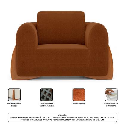 Imagem de Kit 02 Poltronas e 01 Sofá Bloom 160cm 02 Lugares com Pés de Madeira Bouclê Terracota - Desk Design