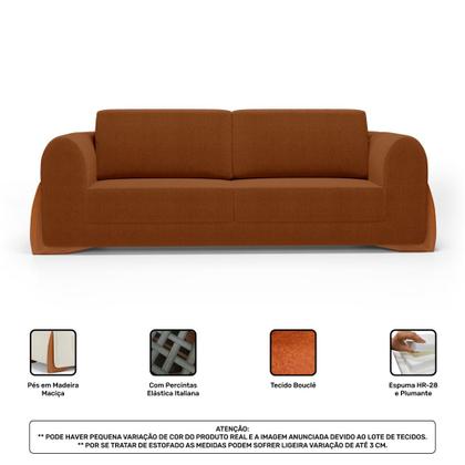 Imagem de Kit 02 Poltronas e 01 Sofá Bloom 160cm 02 Lugares com Pés de Madeira Bouclê Terracota - Desk Design