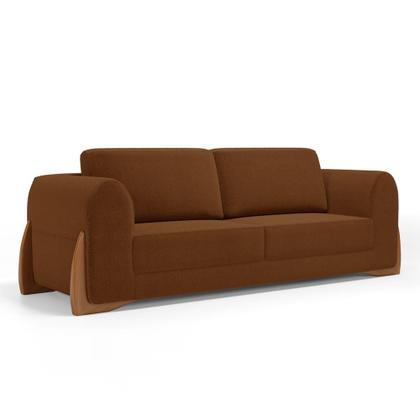 Imagem de Kit 02 Poltronas e 01 Sofá Bloom 200cm 03 Lugares com Pés de Madeira Bouclê Terracota - Desk Design