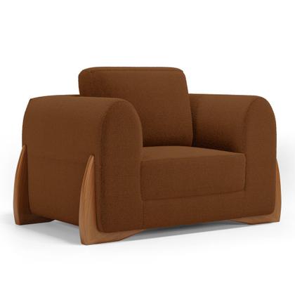 Imagem de Kit 02 Poltronas e 01 Sofá Bloom 200cm 03 Lugares com Pés de Madeira Bouclê Terracota - Desk Design