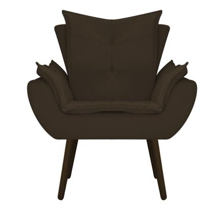 Imagem de Kit 02 Poltronas e 02 Puffs Fenzzi Pés Palito Tabaco Quarto Sala Recepção Suede Marrom - DAMAFFÊ MÓVEIS