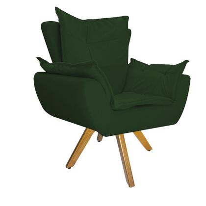 Imagem de Kit 02 Poltronas e Puff Fenzzi Base Giratória de Madeira Suede Verde - DAMAFFÊ MÓVEIS