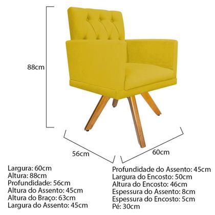 Imagem de kit 02 Poltronas Fernanda Base Giratória de Madeira Suede Amarelo - KDAcanto Móveis