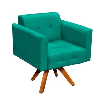 Imagem de Kit 02 Poltronas Giratória Elisa e 01 Puff Suede Base Madeira MM30 D'Rossi