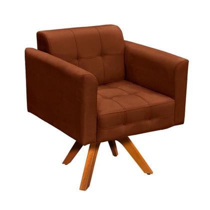 Imagem de Kit 02 Poltronas Giratória Elisa e 01 Puff Suede Base Madeira MM30 D'Rossi