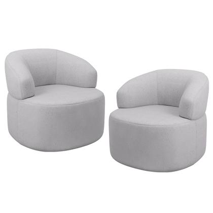 Imagem de Kit 02 Poltronas Giratória Orgânica Para Sala de Estar Living Helena L02 Linho Cinza - Lyam Decor