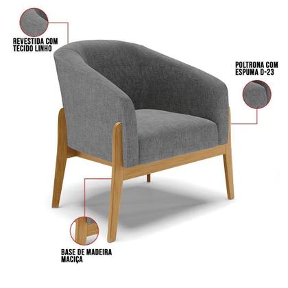 Imagem de Kit 02 Poltronas Grafite A26 Base Madeira Castanho