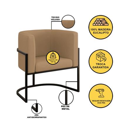 Imagem de Kit 02 Poltronas Lua com Base de Metal Black Sala Veludo