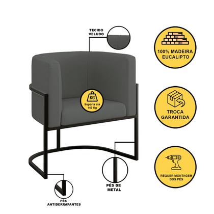 Imagem de Kit 02 Poltronas Lua com Base de Metal Black Sala Veludo