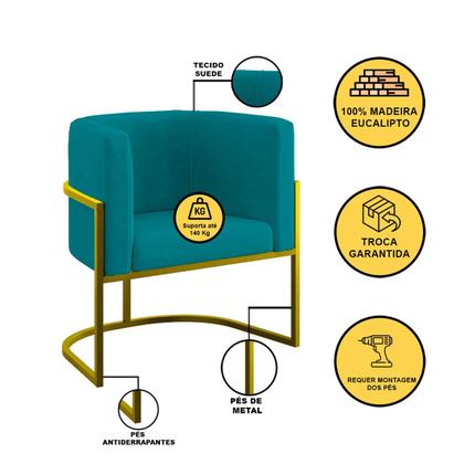 Imagem de Kit 02 Poltronas Lua com Base de Metal Gold Sala Reforçada