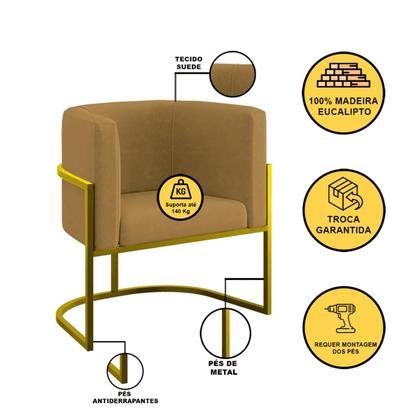 Imagem de Kit 02 Poltronas Lua com Base de Metal Gold Sala Reforçada