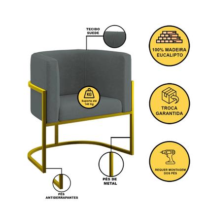Imagem de Kit 02 Poltronas Lua com Base de Metal Gold Sala Reforçada
