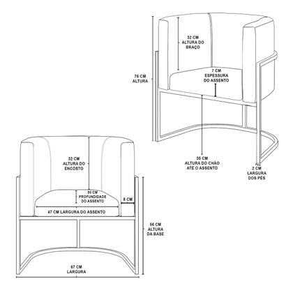 Imagem de Kit 02 Poltronas Lua com Base de Metal Gold Sala Reforçada