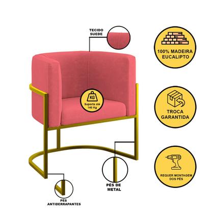 Imagem de Kit 02 Poltronas Lua com Base de Metal Gold Sala Reforçada