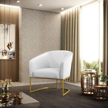 Imagem de Kit 02 Poltronas material sintético Branco Base Industrial Dourada