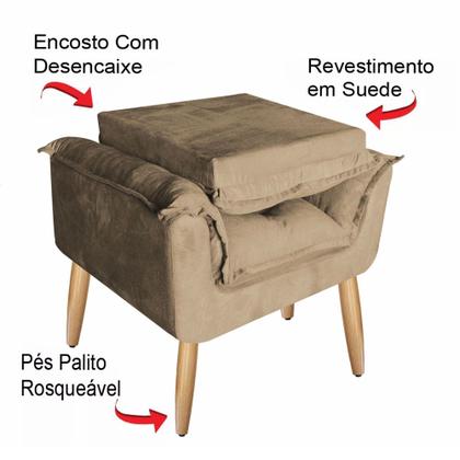 Imagem de Kit 02 poltronas Opala 1 Puff Opala varias cores suede  Mercado Dos Móveis