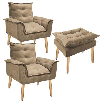 Imagem de Kit 02 poltronas Opala 1 Puff Opala varias cores suede  Mercado Dos Móveis