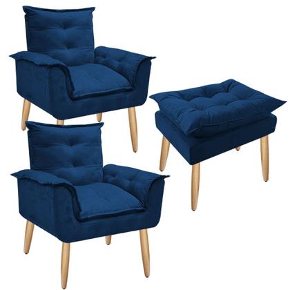Imagem de Kit 02 poltronas Opala 1 Puff Opala varias cores suede  Mercado Dos Móveis