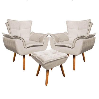 Imagem de Kit 02 Poltronas Opala Com 01 Puff Opala Suede Bege