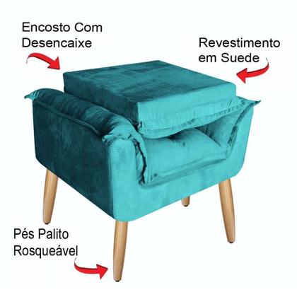 Imagem de Kit 02 Poltronas Opala Com Puff Suede Pés Palito - Bela Móveis