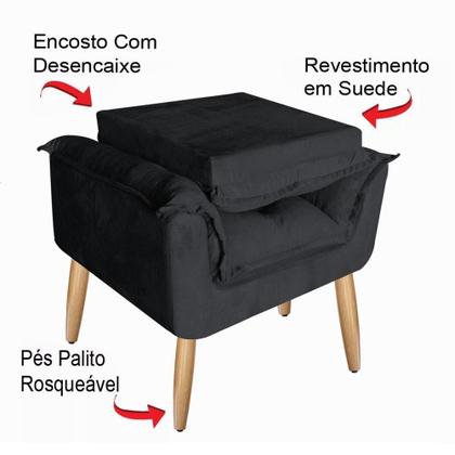 Imagem de Kit 02 Poltronas Opala Com Puff Suede Pés Palito - Bela Móveis