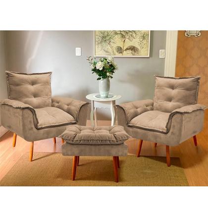 Imagem de Kit 02 Poltronas Opala Com Puff Suede Pés Palito - Bela Móveis
