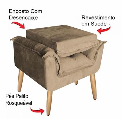 Imagem de Kit 02 Poltronas Opala Com Puff Suede Pés Palito - Bela Móveis