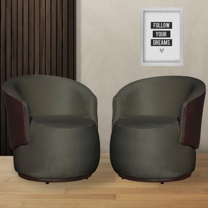 Imagem de Kit 02 Poltronas Orgânica Design Confortável Beatriz Tecido Veludo Com Composê em material sintético Marrom - Estopar