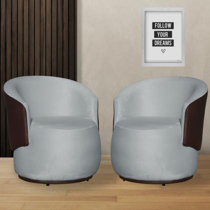 Imagem de Kit 02 Poltronas Orgânica Design Confortável Beatriz Tecido Veludo Com Composê em material sintético Marrom - Estopar