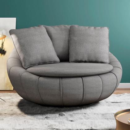 Imagem de Kit 02 Poltronas Para Sala De Estar Decorativa Giratória Kira M03 Linho Cinza - Lyam Decor