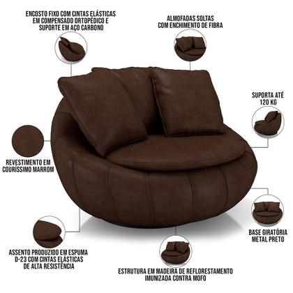 Imagem de Kit 02 Poltronas Para Sala De Estar Decorativa Giratória Kira M03 material sintético Marrom - Lyam Decor