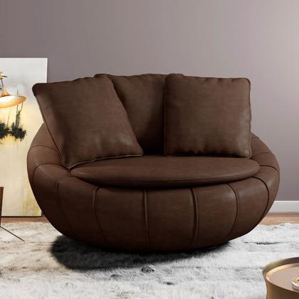 Imagem de Kit 02 Poltronas Para Sala De Estar Decorativa Giratória Kira M03 material sintético Marrom - Lyam Decor