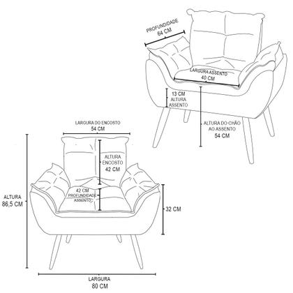 Imagem de Kit 02 Poltronas + Sofá 2 lugares com Puff Opala Balaqui