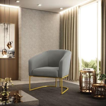 Imagem de Kit 02 Poltronas Suede Grafite Base Industrial Dourada
