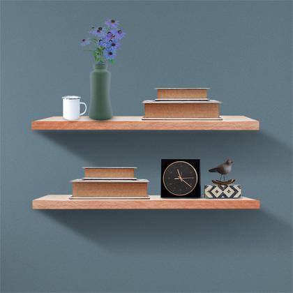 Imagem de Kit 02 prateleiras 60cm verniz melamêndoa suporte invisível suspenso embutido em madeira maciça sala quarto banheiro livros
