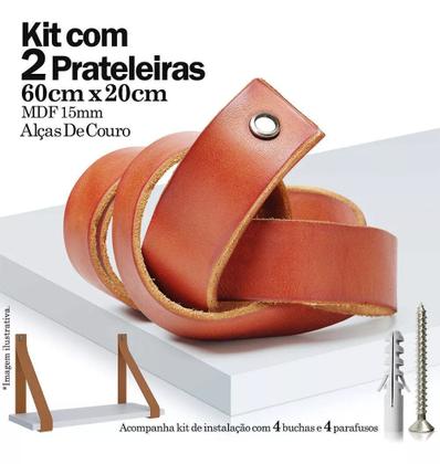 Imagem de Kit 02 Prateleiras 60x20 Alça de Couro Elegantes Decoração Sala