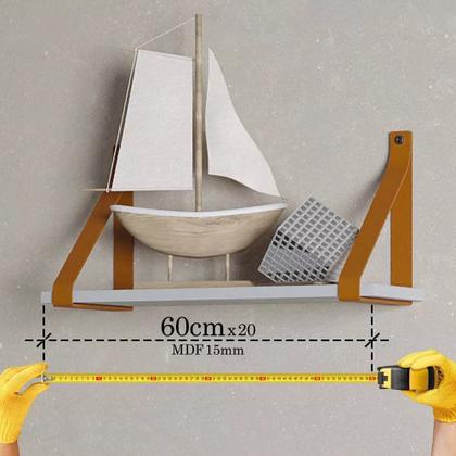 Imagem de Kit 02 Prateleiras 60x20 Alça de Couro Elegantes Decoração Sala