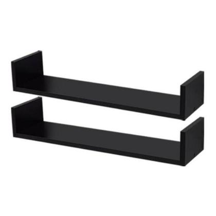 Imagem de KIT 02 Prateleiras U MDF 60cm Preto Livros Decoração Cozinha Quarto Sala Escritório