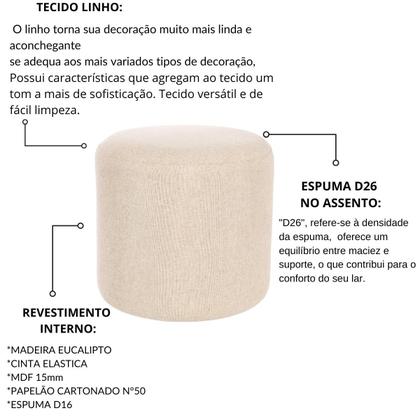 Imagem de Kit 02 Puff Perse Decorativo Organico Banqueta 40cm Tecido Linho